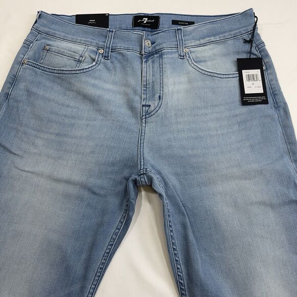 7 for All Mankind Austyn Relaxed Jeans Men's 34 Bay Blue Denim Straight Stretch - Picture 2 of 12